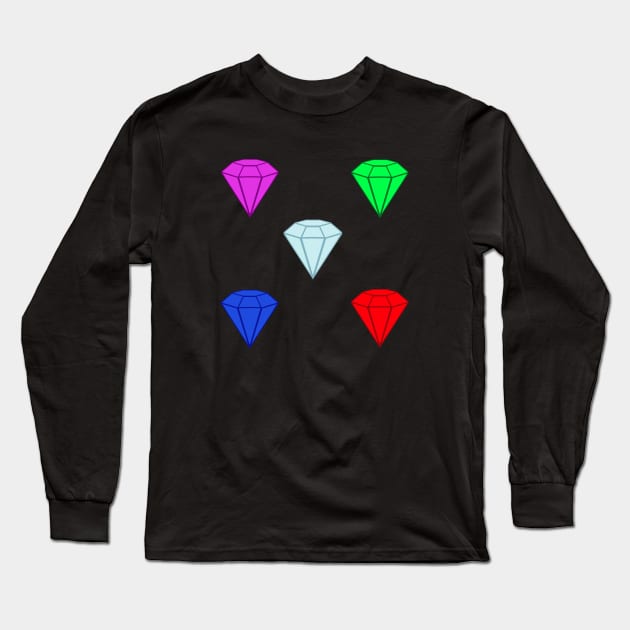 Gemstone Set.  Ruby, Emerald, Sapphire, Amethyst and Diamond. (Black) Long Sleeve T-Shirt by Art By LM Designs 